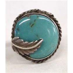 Navajo Old Pawn Sterling Turquoise Ring, Size 7