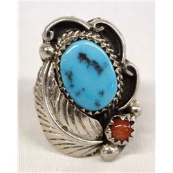 Navajo Silver Kingman Turquoise Ring, Size 5.5