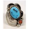 Image 1 : Navajo Silver Kingman Turquoise Ring, Size 5.5