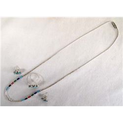 Zuni Sterling Turquoise Ring & Earrings, Necklace