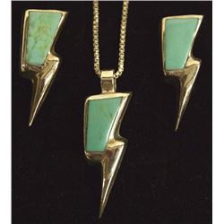 Sterling Turquoise Thunderbolt Necklace & Earrings