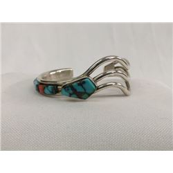 Navajo Sterling Turquoise Inlay Bracelet, L. Begay