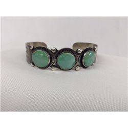 Vintage Native American Navajo Old Pawn Silver Green Turquoise Bracelet