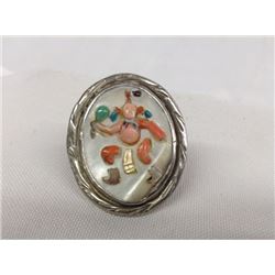 Vintage Zuni Sterling Silver Stone Overlay Ring, Size 7.5