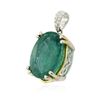 Image 2 : 14KT Two-Tone Gold 6.80 ctw Emerald and Diamond Pendant