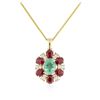 Image 2 : 14KT Yellow Gold 1.84 ctw Emerald, Ruby and Diamond Pendant With Chain