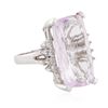 Image 2 : 14KT White Gold 13.30 ctw Kunzite and Diamond Ring