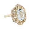 Image 2 : 14KT Yellow Gold 3.63 ctw Aquamarine and Diamond Ring