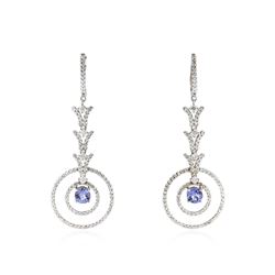 14KT White Gold 1.46 ctw Tanzanite and Diamond Earrings