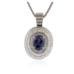 14KT White Gold 9.50 ctw Tanzanite and Diamond Pendant With Chain