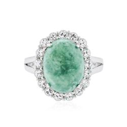 SILVER 7.47 ctw Emerald and White Sapphire Ring