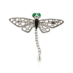 14KT White Gold 0.27 ctw Diamond, Onyx and Emerald Butterfly Pin