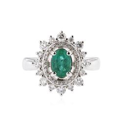 14KT White Gold 0.69 ctw Emerald and Diamond Ring