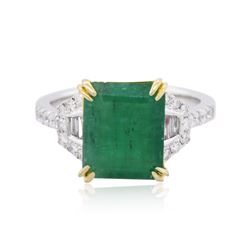 14KT Two-Tone Gold 3.94 ctw Emerald and Diamond Ring