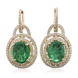 14KT Yellow Gold 5.84 ctw Emerald and Diamond Earrings