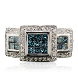 14KT White Gold 0.97 ctw Blue Diamond Ring