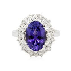 14KT White Gold 5.21 ctw Tanzanite and Diamond Ring