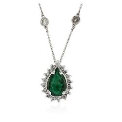 14KT White Gold 1.55 ctw Emerald and Diamond Necklace