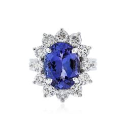 14KT White Gold 6.57 ctw Tanzanite and Diamond Ring