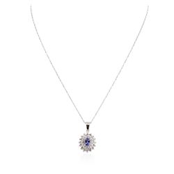 14KT White Gold 0.77 ctw Tanzanite and Diamond Pendant With Chain