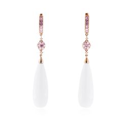 10KT Rose Gold 29.29 ctw White Agate, Pink Sapphire and Diamond Earrings