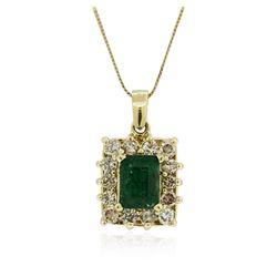 14KT Yellow Gold 1.66 ctw Emerald and Diamond Pendant With Chain