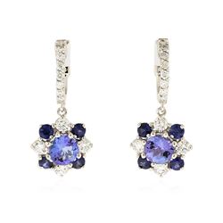 14KT White Gold 1.98 ctw Tanzanite, Sapphire and Diamond Earrings