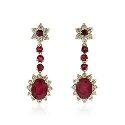 14KT Yellow Gold 6.00 ctw Ruby and Diamond Earrings