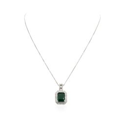 14KT White Gold 7.76 ctw Emerald and Diamond Pendant With Chain