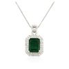 Image 2 : 14KT White Gold 7.76 ctw Emerald and Diamond Pendant With Chain