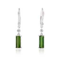 14KT White Gold 2.45 ctw Green Tourmaline and Diamond Earrings