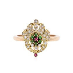 14KT Rose Gold 0.12 ctw Emerald, Ruby and Diamond Ring