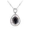 Image 2 : 14KT White Gold 7.20 ctw Sapphire and Diamond Pendant With Chain