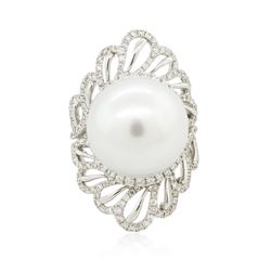 18KT White Gold Pearl and Diamond Ring
