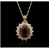 Image 2 : 14KT Yellow Gold 7.80 ctw Ruby and Diamond Pendant With Chain