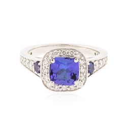 14KT White Gold 1.39 ctw Tanzanite, Sapphire and Diamond Ring