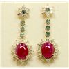 Image 1 : RUBY CABOCHION 7.06CT / ALEXANDRITE 0.80CT / DIAMOND 1.84CT / 14K YELLOW GOLD EARRING 5.27GRAM