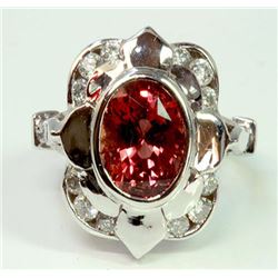 Padparadshca Sapphire 3.63CT / Diamond 0.57CT / 14K White Gold Ring 7.35 Gram