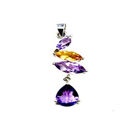 Sterling Silver .925 Citrine and Amethyst Pendant