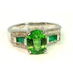 Tsavorite 2.97CT  / Diamond 0.25CT / 14K White Gold Ring 4.33 Gram