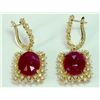 Image 2 : RUBY CABOCHION 11.21CT / DIAMOND 1.27CT / 14K YELLOW GOLD EARRING 8.91GRAM