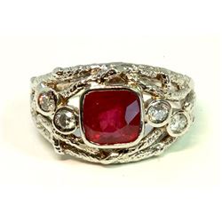 Ruby 2.17CT / Diamond 0.28CT / 14K White Gold Ring 7.03 Gram