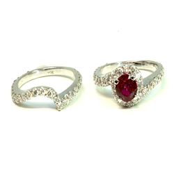 Ruby 1.68Ct / Diamond 1.80Ct / 14K White Gold 2pcs Rings 6.44 Gram