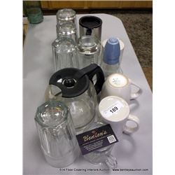 ASSORTED DRINKING GLASSES CUPS COFFEE POT