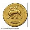 Image 2 : Domitian as Caesar, 69-81 A.D., AV aureus (6.91 g), 77/8 A.D., Laureate head, right/She-wolf, sta...