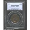 Image 1 : 1773 1/2P Virginia Halfpenny, Period MS64 Brown PCGS.