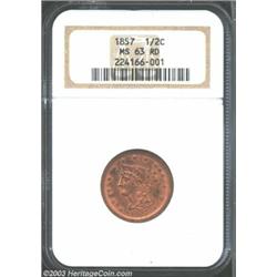 1857 1/2 C MS63 Red NGC.