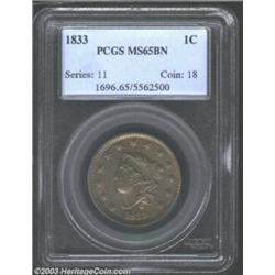 1833 1C MS65 Brown PCGS.