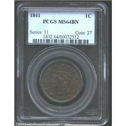1841 1C MS64 Brown PCGS.