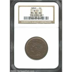 1850 1C MS64 Brown NGC.